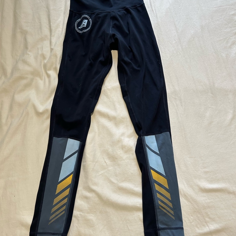 Navy Adidas Leggings with Yellow Accents